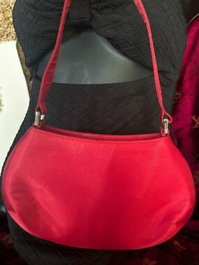 Unlisted Red Satin Shoulder Bag - rare vintage with mirror